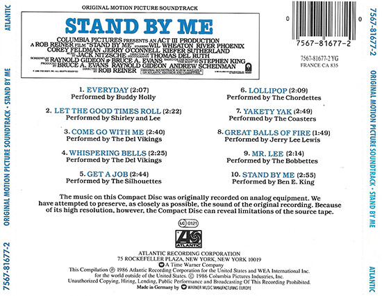 Various - Stand By Me (Original Motion Picture Soundtrack) | Atlantic (7567-81677-2) - 2