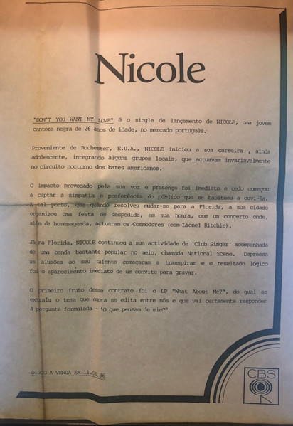 Nicole J McCloud - Don't You Want My Love | Portrait (PRT A 6933) - 2