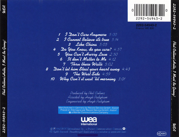 Phil Collins - Hello, I Must Be Going! | WEA International (2292-54943-2) - 2 Phil Collins - Hello, I Must Be Going! | WEA International (2292-54943-2) - 2