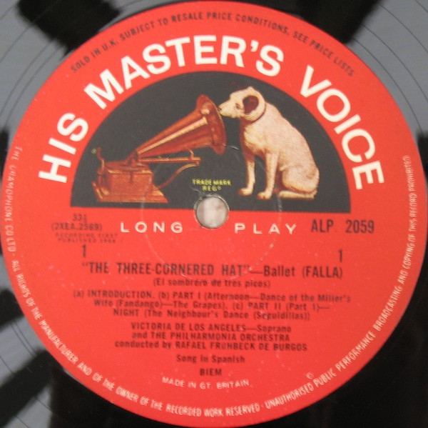 Manuel De Falla : Victoria De Los Angeles / Philharmonia Orchestra , Rafael Frühbeck De Burgos - The Three Cornered Hat | His Master's Voice (ALP 2059) - 3 Manuel De Falla : Victoria De Los Angeles / Philharmonia Orchestra , Rafael Frühbeck De Burgos - The Three Cornered Hat | His Master's Voice (ALP 2059) - 3