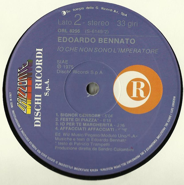 Edoardo Bennato - Io Che Non Sono L'Imperatore | Ricordi (ORL 8256) - 2 Edoardo Bennato - Io Che Non Sono L'Imperatore | Ricordi (ORL 8256) - 2