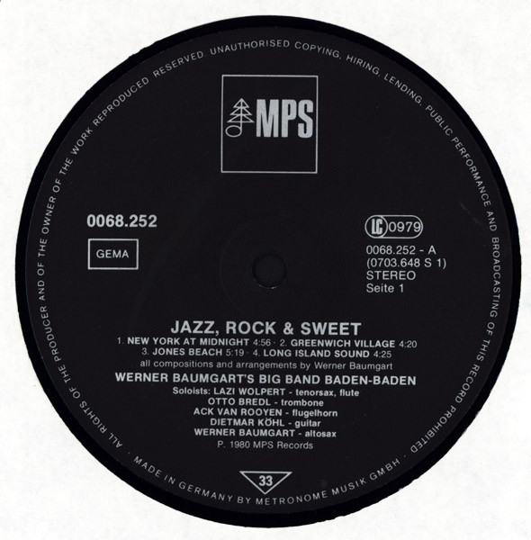 Werner Baumgart's Big Band Baden-Baden - Jazz Rock & Sweet | MPS Records (0068.252) - 3