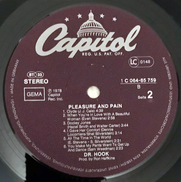 Dr. Hook - Pleasure & Pain | Capitol Records (1C 064-85759) - 4