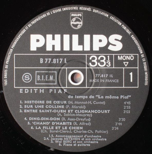 Edith Piaf - Du Temps De La Môme Piaf | Philips (B 77.817 L) - 3 Edith Piaf - Du Temps De La Môme Piaf | Philips (B 77.817 L) - 3