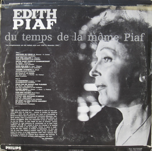 Edith Piaf - Du Temps De La Môme Piaf | Philips (B 77.817 L) - 2 Edith Piaf - Du Temps De La Môme Piaf | Philips (B 77.817 L) - 2