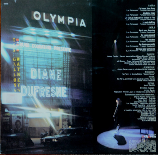 Diane Dufresne - J'me Sens Ben - Enregistrement Public A L'Olympia Vol. 2 [Vinyl] | Barclay (80288) - 2