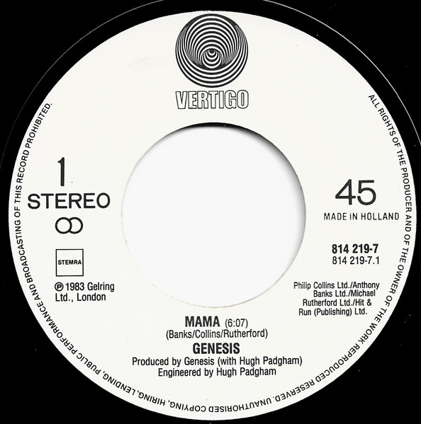 Genesis - Mama | Vertigo (814 219-7) - 3