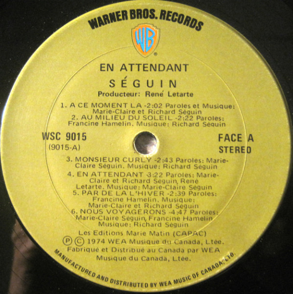 Séguin - En Attendant | Warner Bros. Records (WSC 9015) - 3 Séguin - En Attendant | Warner Bros. Records (WSC 9015) - 3