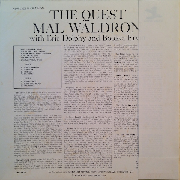 Mal Waldron With Eric Dolphy And Booker Ervin - The Quest | New Jazz (NJ 8269) - 2