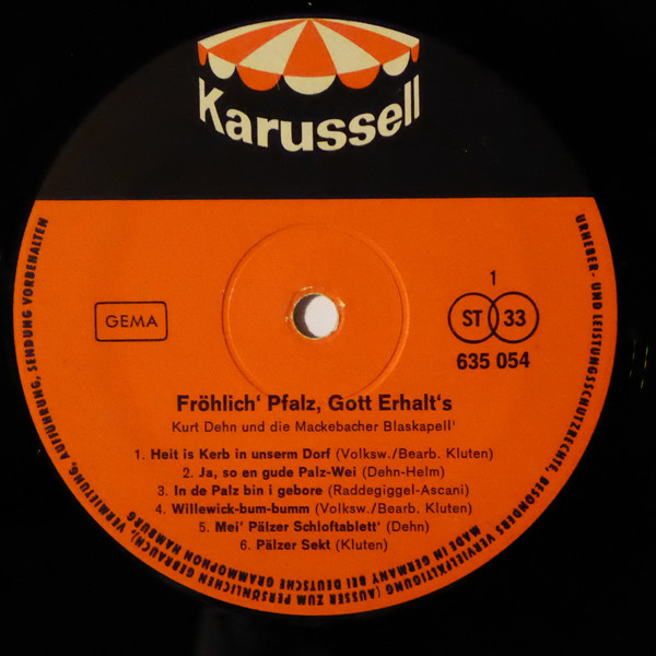 Kurt Dehn Und Die Mackebacher Blaskapell - Fröhlich' Pfalz, Gott Erhalt's | Karussell (635 054) - 3 Kurt Dehn Und Die Mackebacher Blaskapell - Fröhlich' Pfalz, Gott Erhalt's | Karussell (635 054) - 3