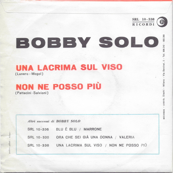 Bobby Solo - Una Lacrima Sul Viso | Ricordi (SRL 10-338) - 2