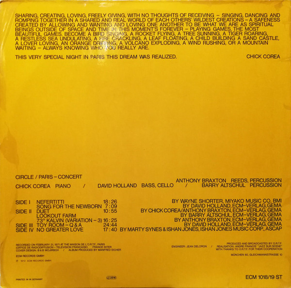 Circle - Paris - Concert | ECM Records (ECM 1018/19 ST) - 4 Circle - Paris - Concert | ECM Records (ECM 1018/19 ST) - 4