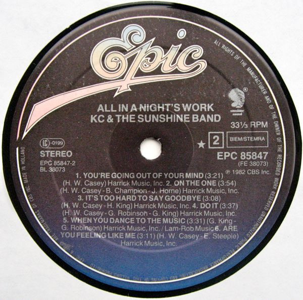 KC & The Sunshine Band - All In A Night's Work | Epic (EPC 85847) - 4 KC & The Sunshine Band - All In A Night's Work | Epic (EPC 85847) - 4