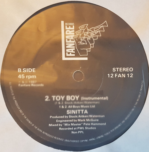 Sinitta - Toy Boy (The Extended Bicep Mix) | Fanfare Records (12 FAN 12) - 4