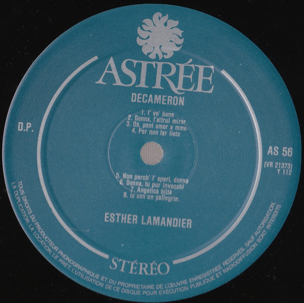 Esther Lamandier - Decameron (Ballate Monodiques De L'Ars Nova Florentine) | Astrée (AS 56) - 4 Esther Lamandier - Decameron (Ballate Monodiques De L'Ars Nova Florentine) | Astrée (AS 56) - 4