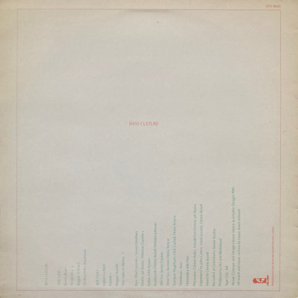 Linton Kwesi Johnson - Bass Culture | Island Records (ILPS 9605) - 2 Linton Kwesi Johnson - Bass Culture | Island Records (ILPS 9605) - 2