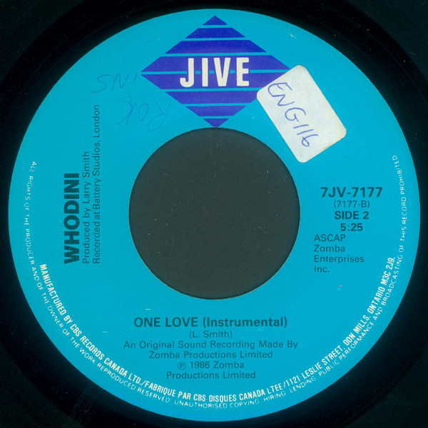 Whodini - One Love (7") [Vinyl] | Jive (7JV-7177) - 2