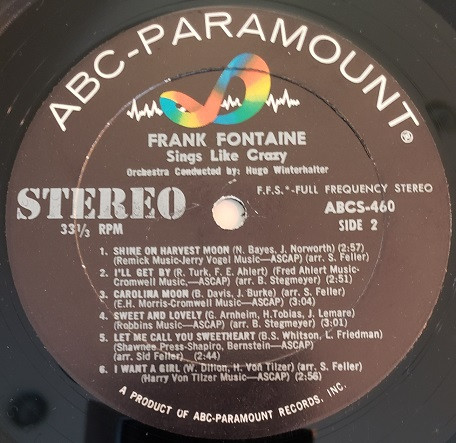 Frank Fontaine - Sings Like Crazy | ABC-Paramount (ABCS 460) - 4 Frank Fontaine - Sings Like Crazy | ABC-Paramount (ABCS 460) - 4