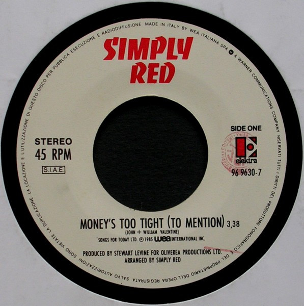 Simply Red - Money$ Too Tight (To Mention) | Elektra (96 9630-7) - 3