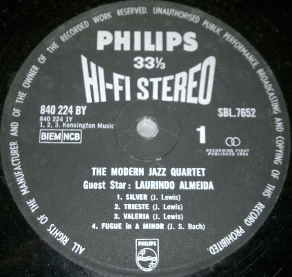 The Modern Jazz Quartet With Laurindo Almeida - Guest Star: Laurindo Almeida | Philips (SBL7652) - 3