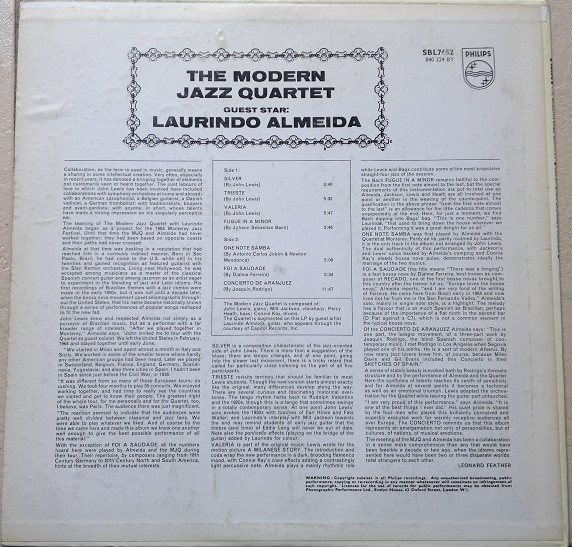 The Modern Jazz Quartet With Laurindo Almeida - Guest Star: Laurindo Almeida | Philips (SBL7652) - 2