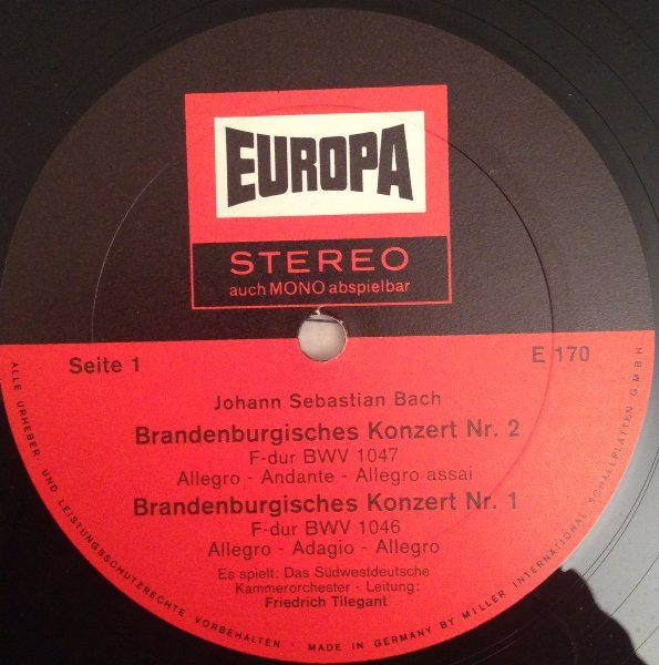 Johann Sebastian Bach , Ulrich Koch , György Terebesi , Maurice André , Friedrich Tilegant , Südwestdeutsches Kammerorchester - Brandenburgische Konzerte 1, 2, 6 | Europa (E 170) - 3