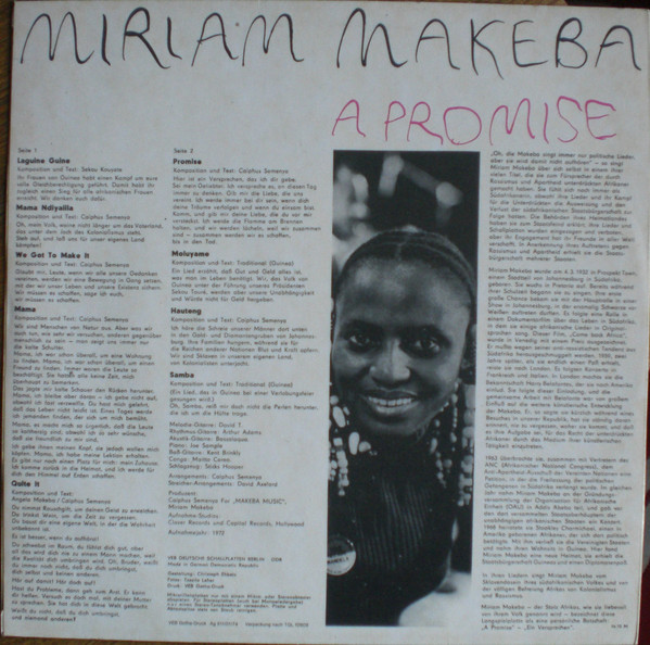 Miriam Makeba - A Promise | AMIGA (8 55 416) - 2 Miriam Makeba - A Promise | AMIGA (8 55 416) - 2