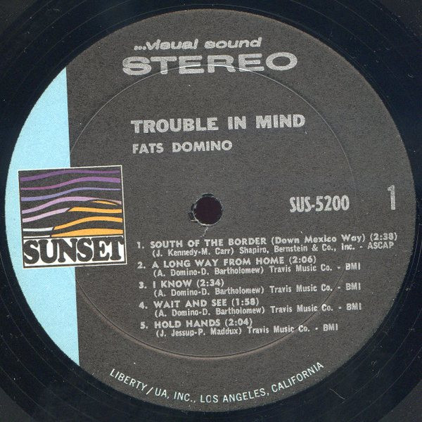 Fats Domino - Trouble In Mind | Sunset Records (SUS-5200) - 3