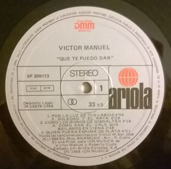 Víctor Manuel - Qué Te Puedo Dar | Ariola (5F 209173) - 3