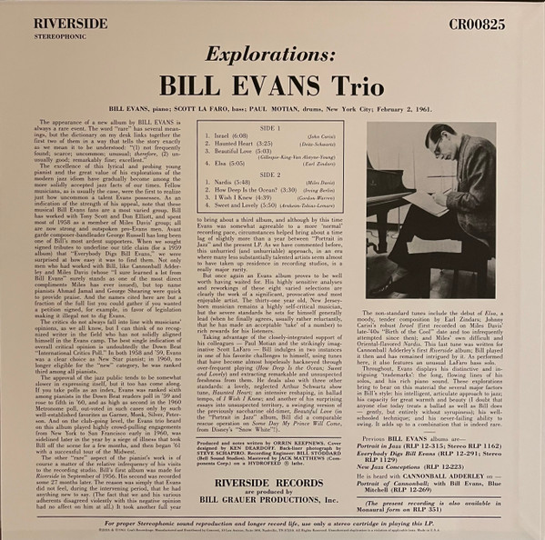 The Bill Evans Trio - Explorations | Riverside Records (CR00825) - 4