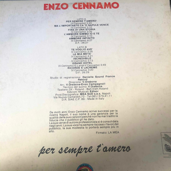 Vincenzo Cennamo - Per Sempre T'Amerò | M.E.A. Sud (VLP 646) - 2