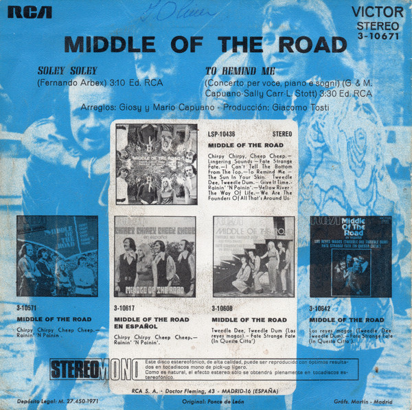 Middle Of The Road - Soley Soley | RCA Victor (3-10671) - 2