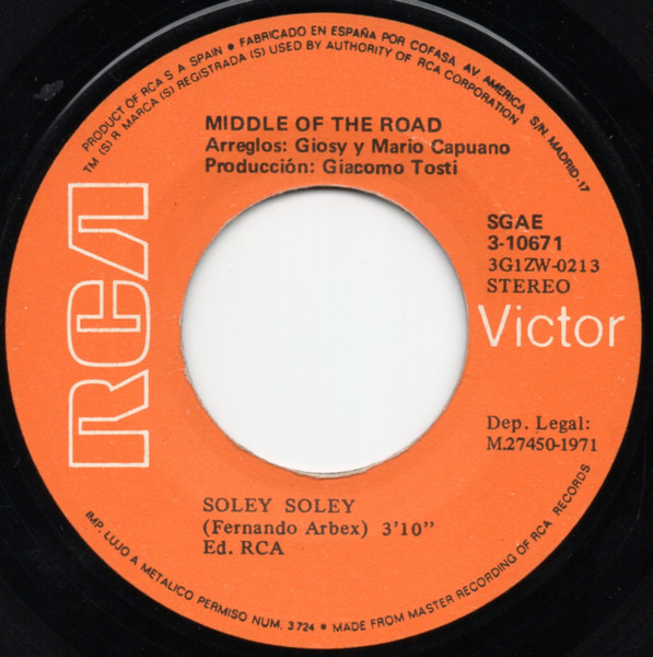 Middle Of The Road - Soley Soley | RCA Victor (3-10671) - 3