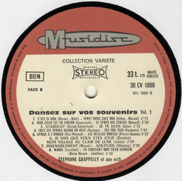 Stephane Grappelly Et Son Orchestre - Dansez Sur Vos Souvenirs Vol. 1 | Musidisc (30 CV 1080) - 4 Stephane Grappelly Et Son Orchestre - Dansez Sur Vos Souvenirs Vol. 1 | Musidisc (30 CV 1080) - 4