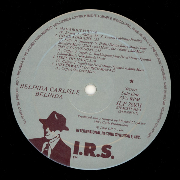 Belinda Carlisle - Belinda | I.R.S. Records (ILP 26931) - 3 Belinda Carlisle - Belinda | I.R.S. Records (ILP 26931) - 3