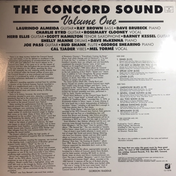 Various - The Concord Sound Volume One [Vinyl] | Concord Jazz (CJ-7278) - 2