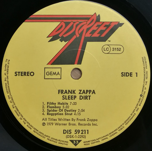 Frank Zappa - Sleep Dirt | Discreet (DIS 59 211) - 4 Frank Zappa - Sleep Dirt | Discreet (DIS 59 211) - 4