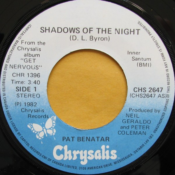 Pat Benatar - Shadows Of The Night | Chrysalis (CHS 2647) - 3