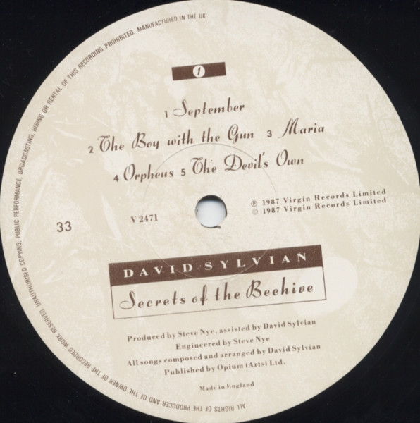 David Sylvian - Secrets Of The Beehive | Virgin (V 2471) - 3