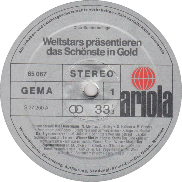 Various - Weltstars Präsentieren Das Schönste In Gold | Ariola (65 066) - 3 Various - Weltstars Präsentieren Das Schönste In Gold | Ariola (65 066) - 3