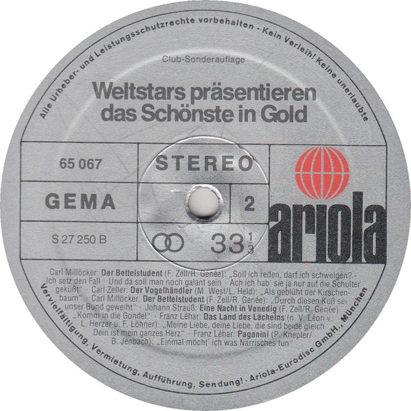 Various - Weltstars Präsentieren Das Schönste In Gold | Ariola (65 066) - 4 Various - Weltstars Präsentieren Das Schönste In Gold | Ariola (65 066) - 4