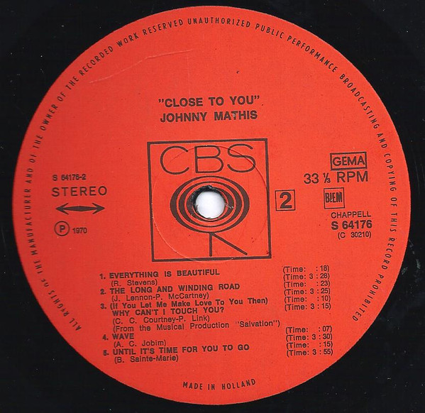 Johnny Mathis - Close To You | CBS (S 64176) - 4