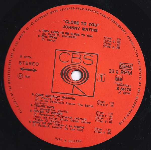 Johnny Mathis - Close To You | CBS (S 64176) - 3