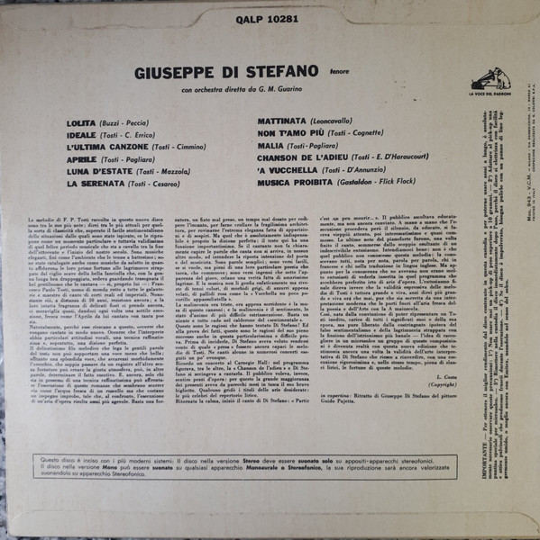 Giuseppe di Stefano - Melodie Celebri | La Voce Del Padrone (QALP 10281) - 2 Giuseppe di Stefano - Melodie Celebri | La Voce Del Padrone (QALP 10281) - 2