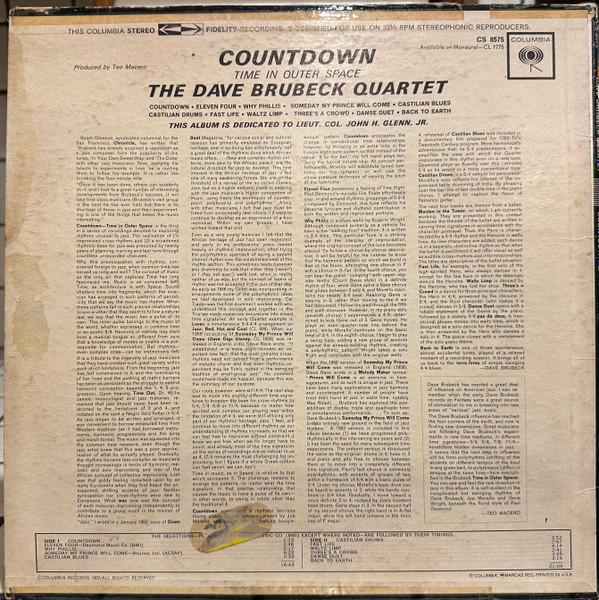 The Dave Brubeck Quartet - Countdown Time In Outer Space | Columbia (CS 8575) - 3 The Dave Brubeck Quartet - Countdown Time In Outer Space | Columbia (CS 8575) - 3