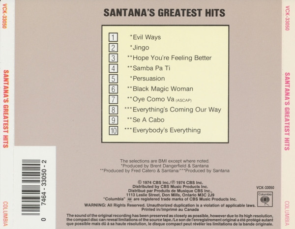 Santana - Santana's Greatest Hits | Columbia (VCK 33050) - 2 Santana - Santana's Greatest Hits | Columbia (VCK 33050) - 2