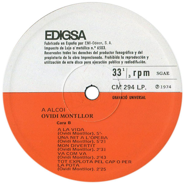 Ovidi Montllor - A Alcoi | Edigsa (CM 294 LP) - 4 Ovidi Montllor - A Alcoi | Edigsa (CM 294 LP) - 4