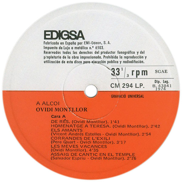 Ovidi Montllor - A Alcoi | Edigsa (CM 294 LP) - 3 Ovidi Montllor - A Alcoi | Edigsa (CM 294 LP) - 3