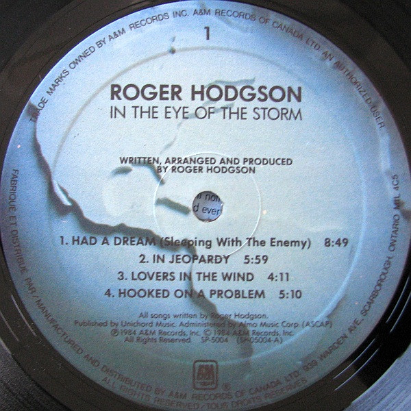 Roger Hodgson - In The Eye Of The Storm | A&M Records (SP-5004) - 2