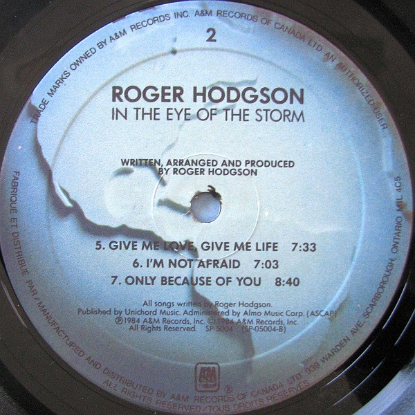 Roger Hodgson - In The Eye Of The Storm | A&M Records (SP-5004) - 3